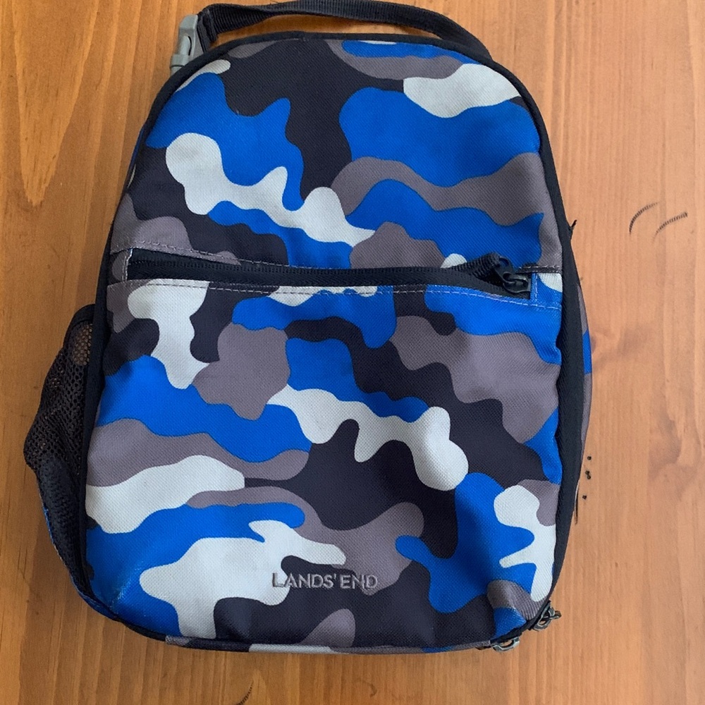 Lands' End Blue and Black Backpack with Modern Camo Design